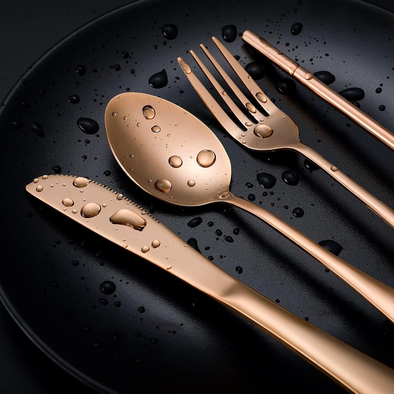 Boulder Bee Travel Utensils | Reusable Camping Cutlery | Stainless Steel Flatware | Portable Silverware Set with Case | Includes Knife/Fork/Spoon/Straw/Cleaning Cloth (Rose Gold) - Image 5